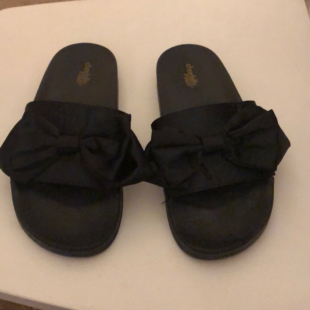 Charlotte Russe Black Bow Slides